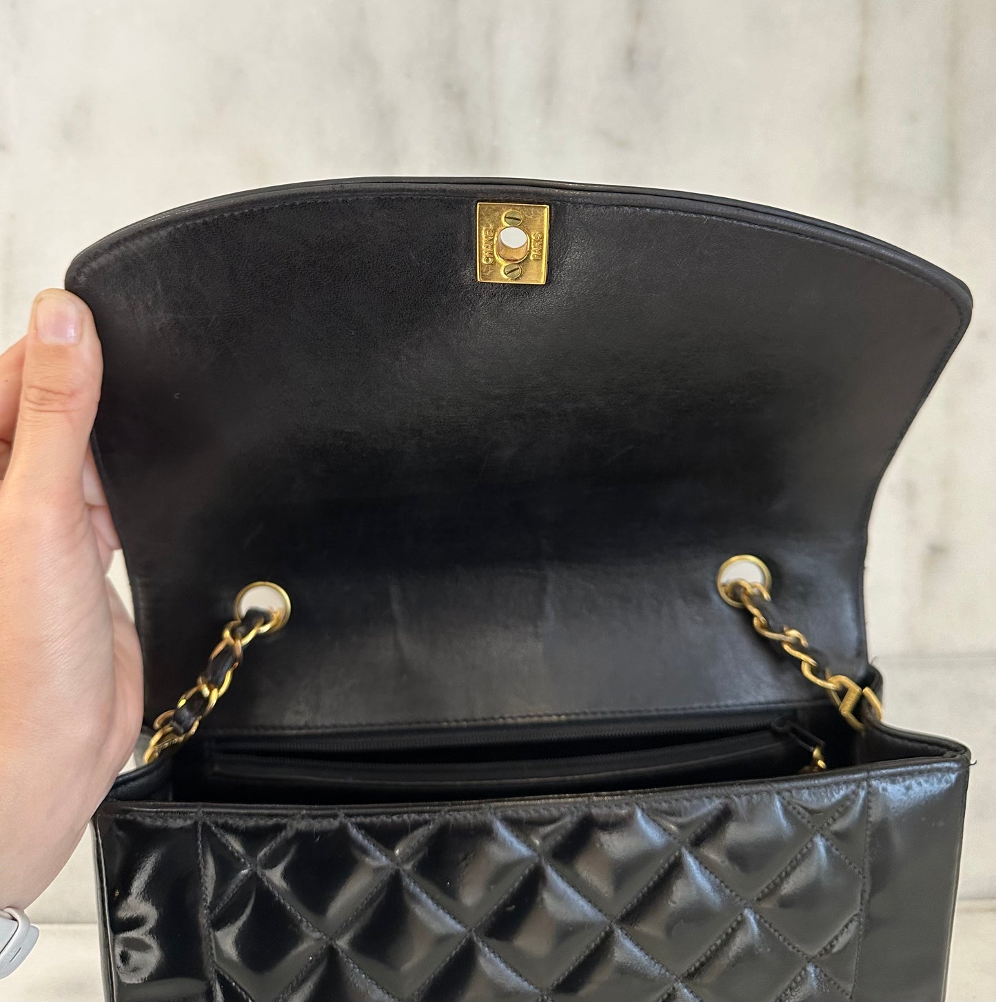 Diana Enamel Patent Flap Bag