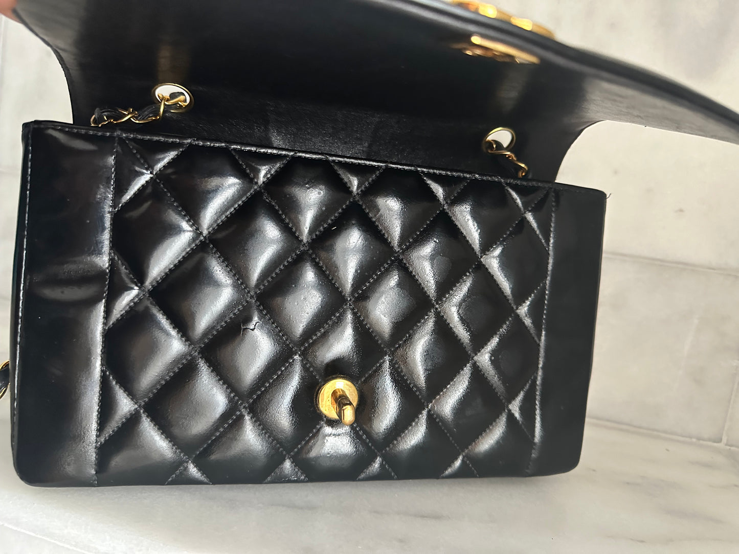 Diana Enamel Patent Flap Bag